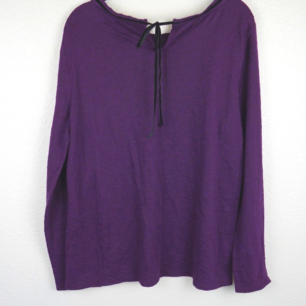 Ann Taylor Loft Textured Knit Keyhole Back Top Womens XL Long Sleeve Velvet Trim